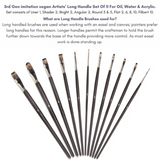 Like it Mix Set Of 11 Long Handle (3rd Gen Aquasync Natural Imitation Vegan Bristle) for Acrylic, Oil, Watercolour & Painting Brush Set