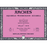 Arches Watercolour- Aquarelle – 36 cm x 51 cm Natural White Satin Grain/Hot Press 300 GSM Paper, 4 Side Glued Pad of 20 Sheets