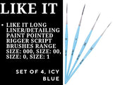 Like it Vegan Handmade Long Bristle Liner Set Of 4 Icy Blue Edition for Acrylic, Oil, Watercolour & Painting Brush Set Precision Art Brushes for Miniature, Art, Model & Canvas Painting With Brush Holder