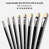 Like it Filbert Chungking Hog Brush Set Of 8, Long Handle 11”