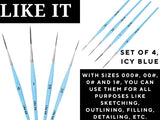 Like it Vegan Handmade Long Bristle Liner Set Of 4 Icy Blue Edition for Acrylic, Oil, Watercolour & Painting Brush Set Precision Art Brushes for Miniature, Art, Model & Canvas Painting With Brush Holder