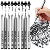 Black Micro-Pen Fineliner Ink Pens, Waterproof Archival Ink, Drawing Pens, Artist Illustration Pens 9/Set(Black