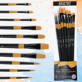 BRUSTRO Artists Gold TAKLON Brushes for Oil Acrylics, and Watercolor. Set of 10