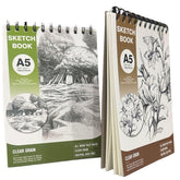 Like it 5.8" x 8.3" Sketchbook Set, Top Spiral Bound Sketch Pad Hardcover, 2 Packs 24-Sheets Each (68lb/100gsm), Clear Grain Wood Pulp Paper Artistic Drawing Painting Writing Paper for Beginners Artists