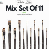 Like it Mix Set Of 11 Long Handle (3rd Gen Aquasync Natural Imitation Vegan Bristle) for Acrylic, Oil, Watercolour & Painting Brush Set