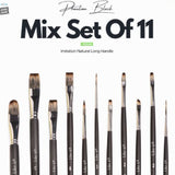 Like it Mix Set Of 11 Long Handle (3rd Gen Aquasync Natural Imitation Vegan Bristle) for Acrylic, Oil, Watercolour & Painting Brush Set