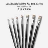 Like it 11” Long Handle Flat Tipped Art Paintbrush Set of 7 Anti-Shedding Synthetic Hair for Acrylic, Oil, Gouache and Watercolor Painting Size: 0 1 2 4 6 8 10