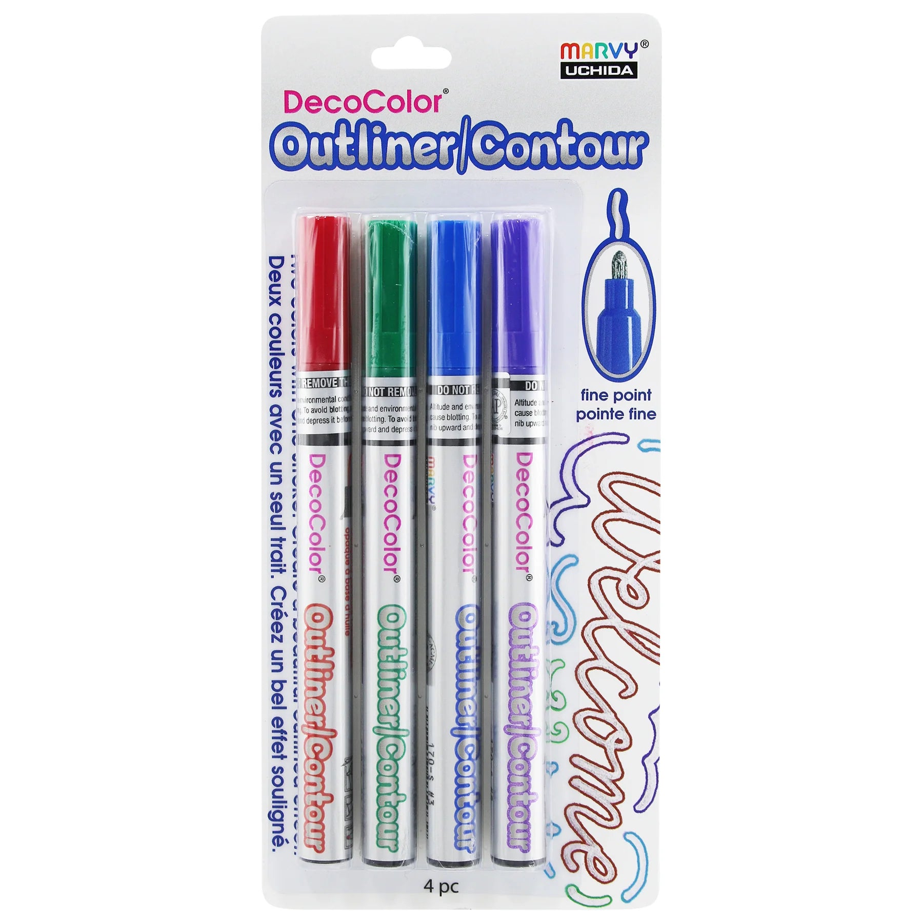 Marvy Decocolor Outliner Pen Set of 4 Red, Blue, Green, and Violet colors