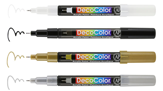 Marvy Uchida DecoColor Acrylic Extra Fine Tip Markers, Color Black, White, Gold, and Silver