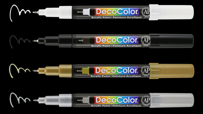 Marvy Uchida DecoColor Acrylic Extra Fine Tip Markers, Color Black, White, Gold, and Silver