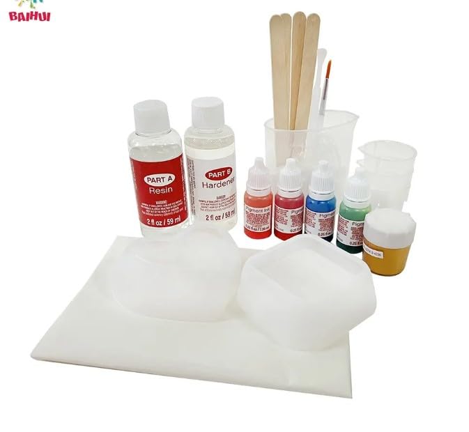 Like it Trinket Dishes Resin Kit, 22 Piece DIY Craft Set with Silicone Moulds, Pigment Inks, Gold Paint
