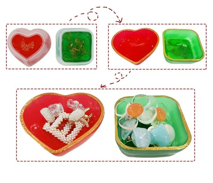 Like it Trinket Dishes Resin Kit, 22 Piece DIY Craft Set with Silicone Moulds, Pigment Inks, Gold Paint