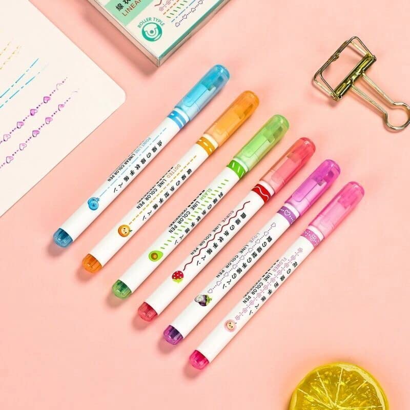 Like it Curve Highlighter Pen Set with 6 Different Curve Shapes Fine Tips Colorful