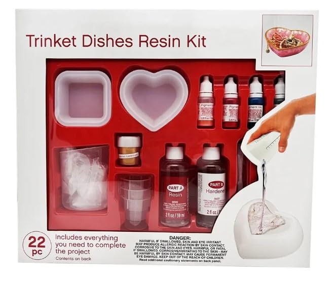 Like it Trinket Dishes Resin Kit, 22 Piece DIY Craft Set with Silicone Moulds, Pigment Inks, Gold Paint