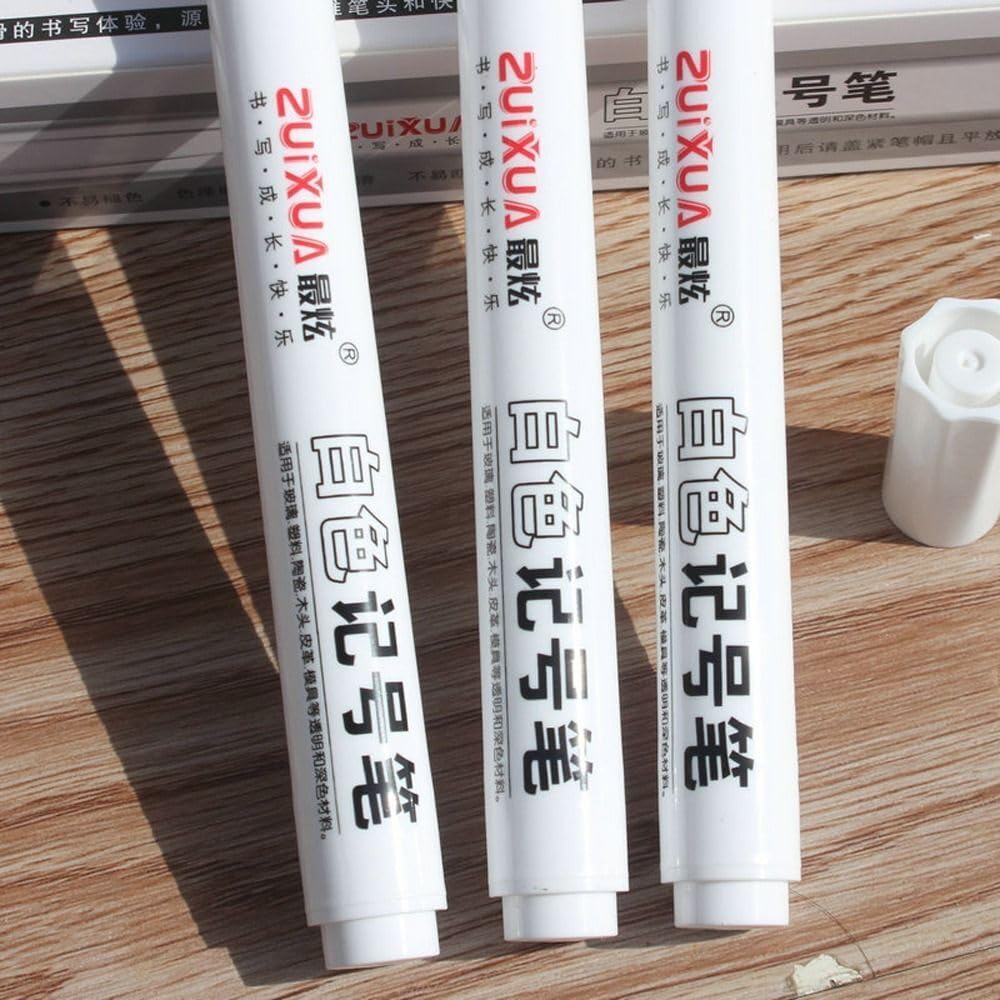 Like it 3pcs Waterproof White Permanent Paint Pen Oily Marker Pen Drawing for Rock Painting Stone Canvas Glass Metal Metallic Ceramic Tire