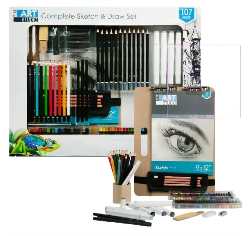 Like it The Art Studio Complete Mixed Media Art Supplies Artist Sketching and Drawing Kit 107 Pieces, Adult Art Set Travel for Beginners to Advanced