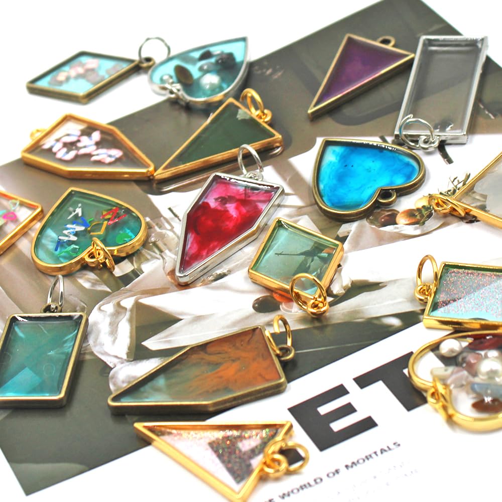 Likeit DIY Bezel Jewellery Making Kit, 60-Piece Set with Resin, Metal Bezels, Pigments, Necklaces and Tools