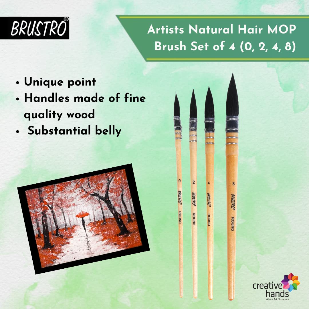 BRUSTRO Artists’ Natural Hair MOP Brush Set of 4 (0, 2, 4, 8)