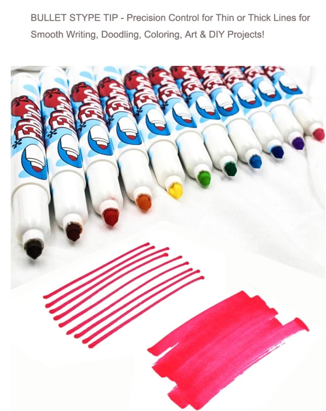 Marvy Uchida Permanent Fabric Marker Set of 12 Marvy Fabric Markers Pens Non-Toxic Bullet Tip Machine Washable Paint on Clothes Clothing Jeans Pants and Shirts