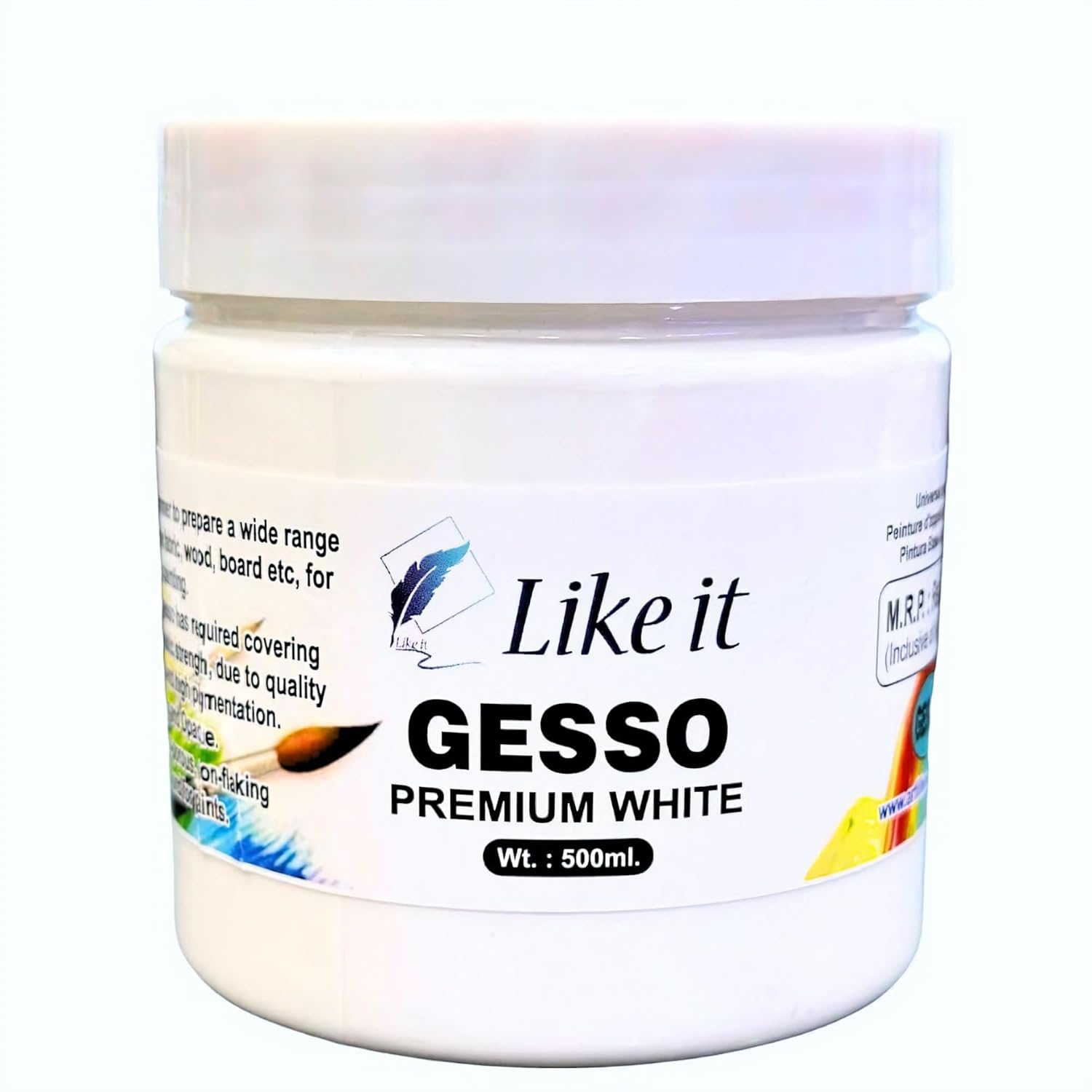Like it Premium White Gesso Primer for Canvas, Wood, Board, Acrylic, Oil Painting, White Gesso (500 ML)