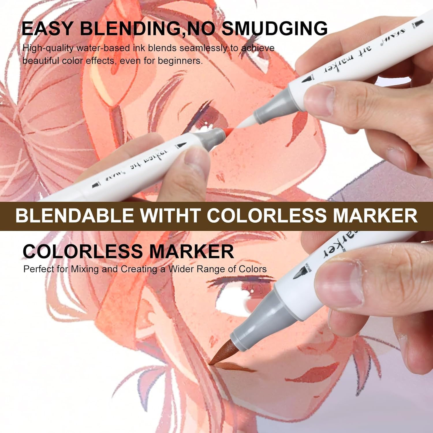 Touch cool Alcohol Markers Skin Tone & Hair Art Markers, Dual Tip Chisel&Fine Art Portrait Hair Perfect for Professional & Adults,Comic, Anime, Manga, Illustration (Skin Tone Marker Set of 24)