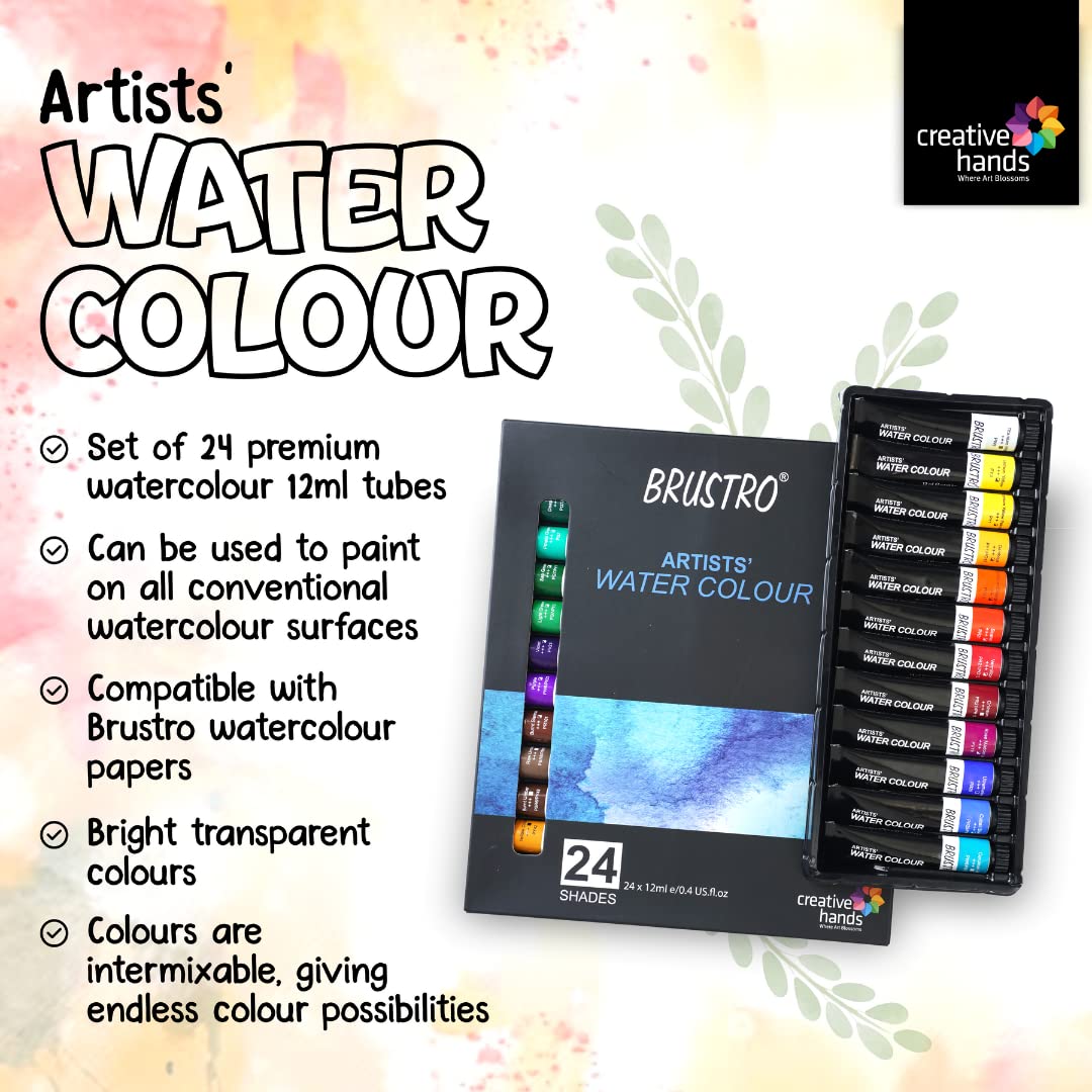 BRUSTRO Artists ’ Watercolour Paint Set of 24 Colours X 12ML Tubes