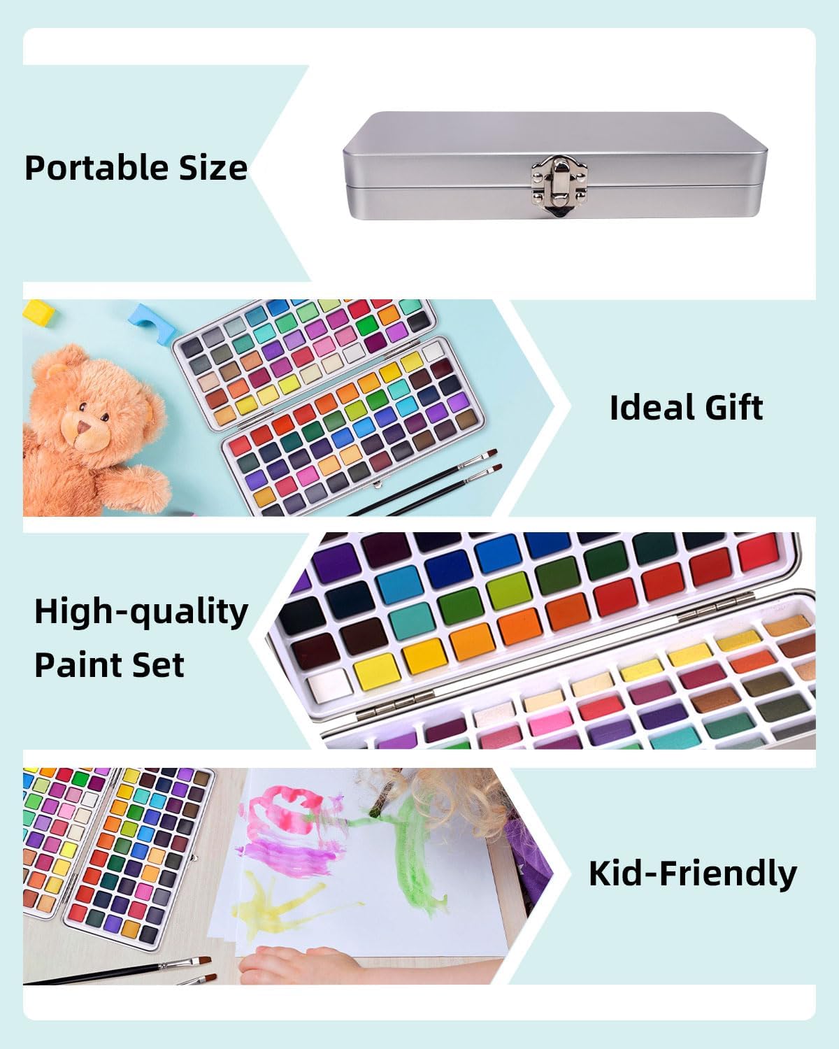 Keep Smiling ﻿100 Colours Watercolour Paint Set with 50 Regular, 44 Metallic, 6 Fluorescent Colours, Water Brush, Drawing Pencil, Brush Pen Perfect Starter Kit for Watercolor Painting