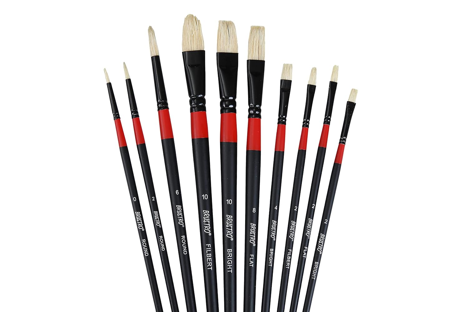 BRUSTRO Artists ’ White Bristle Set of 10 Brushes for Oil and Acrylic