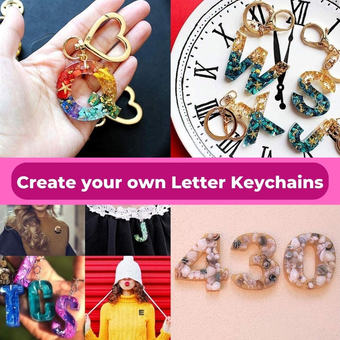 Llike it Monogram Resin Letter Casting Kit, 51-Piece Set with Silicone Mould, Pigments, and Tools