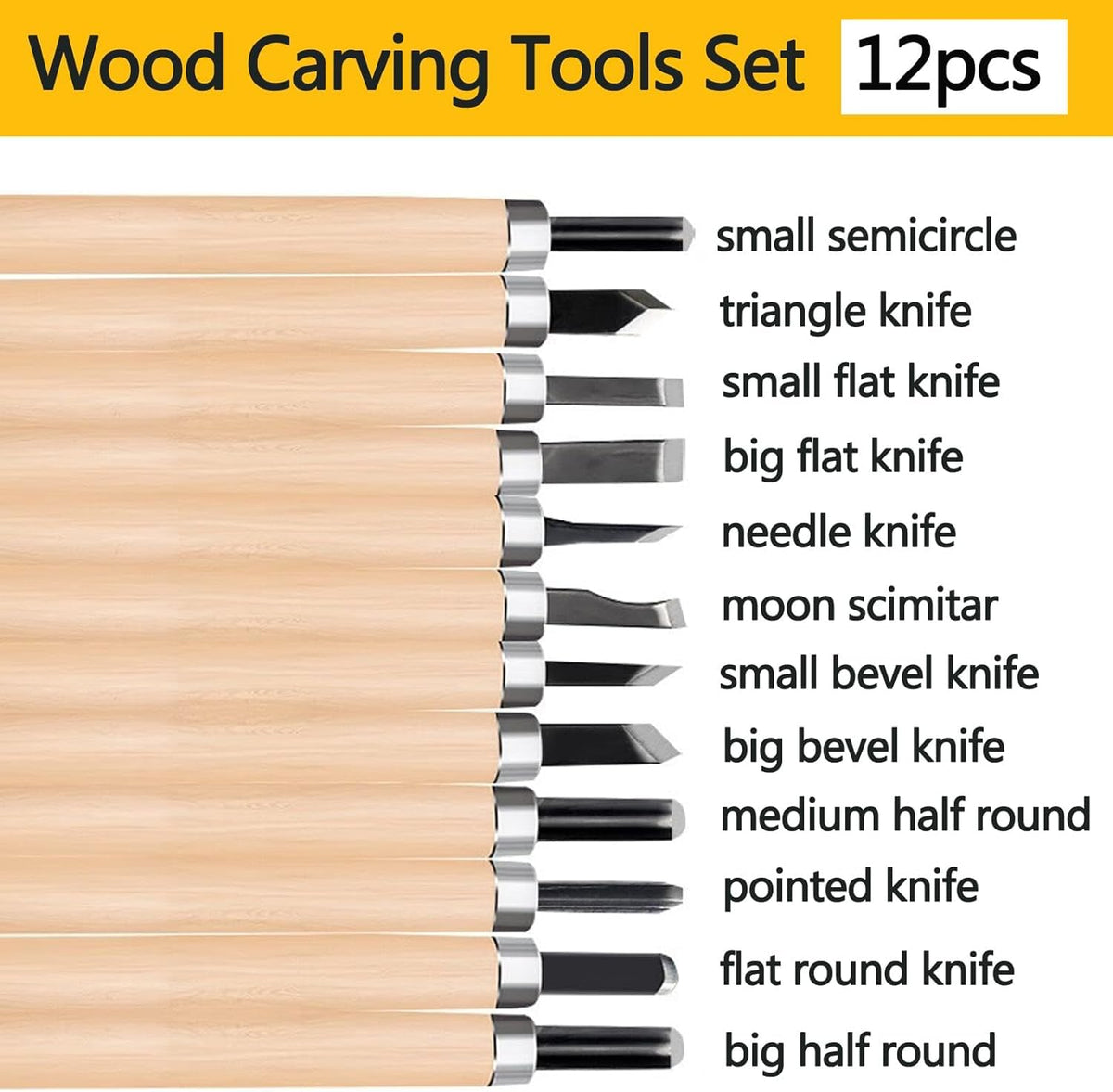 Like it Wood Carving Tools 12-Pcs Set – Premium Grade Wood Chisel for Beginners and Professional Wood Carvers Wood Carving Set with Strong Durable Steel Blades Chisel knife set artwork supplier