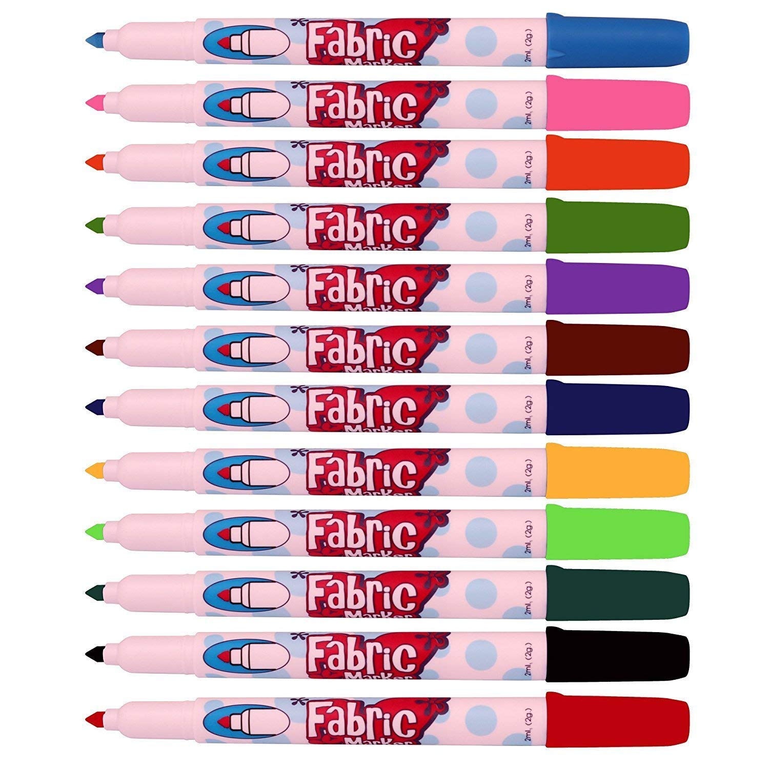 Marvy Uchida Permanent Fabric Marker Set of 12 Marvy Fabric Markers Pens Non-Toxic Bullet Tip Machine Washable Paint on Clothes Clothing Jeans Pants and Shirts