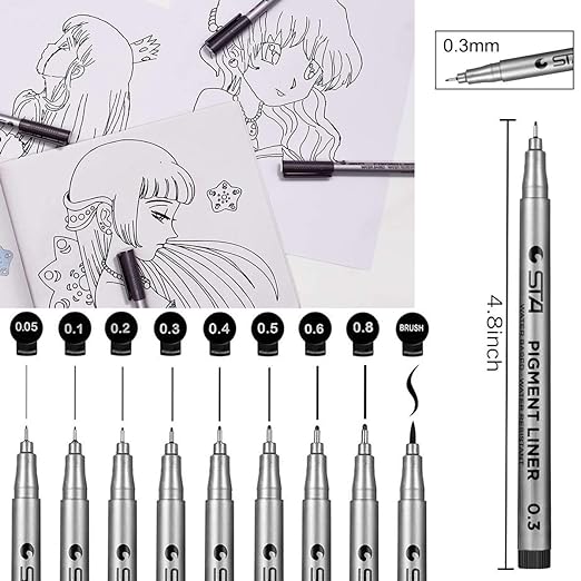 Micro-Line Pens, Set Of 9 Black Micro-Pen Fineliner Ink Pens ,Waterpro ...