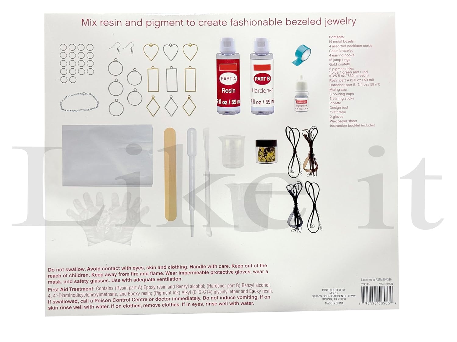 Likeit DIY Bezel Jewellery Making Kit, 60-Piece Set with Resin, Metal Bezels, Pigments, Necklaces and Tools