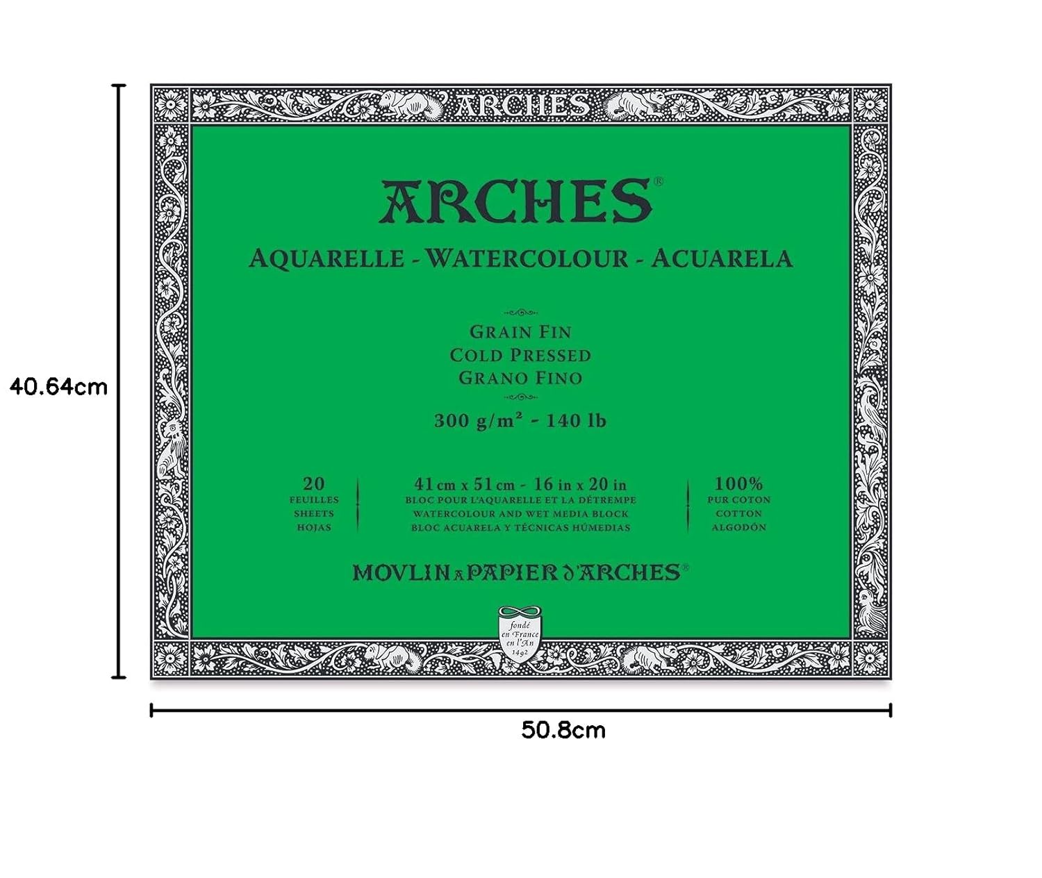 Arches Watercolour Paper Blocks | Cold Pressed Natural White | for Watercolor, Acrylic Painting, Gouache and Poster Color Painting | 300 GSM, 41 x 51 cm- 20 Sheets