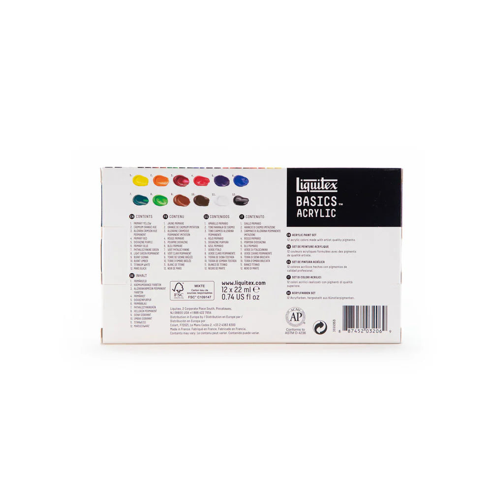 Liquitex Basics Acrylic Paint Tubes – 12x22ml