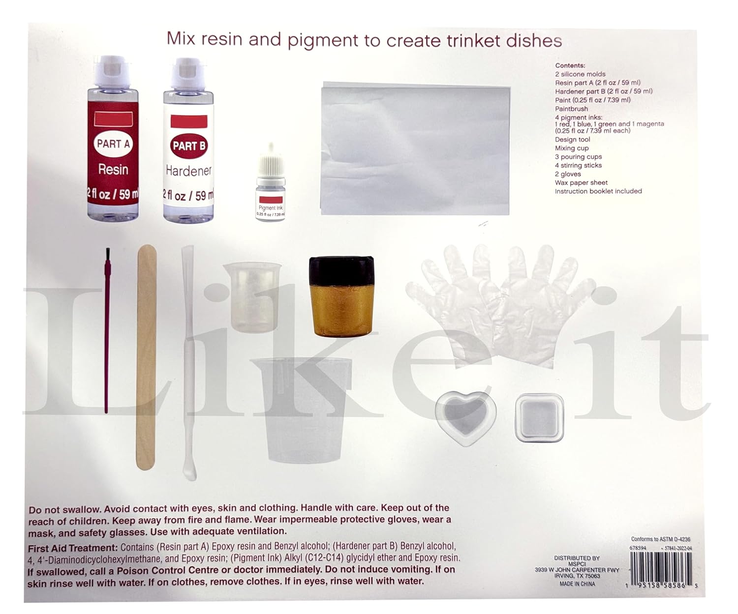 Like it Trinket Dishes Resin Kit, 22 Piece DIY Craft Set with Silicone Moulds, Pigment Inks, Gold Paint