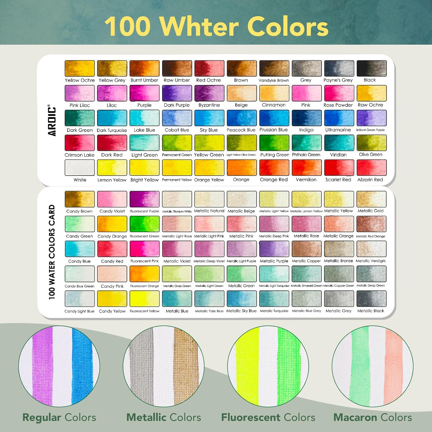 Keep Smiling ﻿100 Colours Watercolour Paint Set with 50 Regular, 44 Metallic, 6 Fluorescent Colours, Water Brush, Drawing Pencil, Brush Pen Perfect Starter Kit for Watercolor Painting
