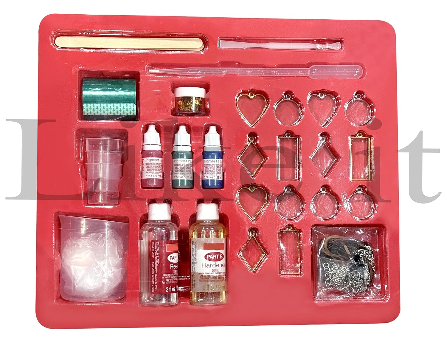 Likeit DIY Bezel Jewellery Making Kit, 60-Piece Set with Resin, Metal Bezels, Pigments, Necklaces and Tools