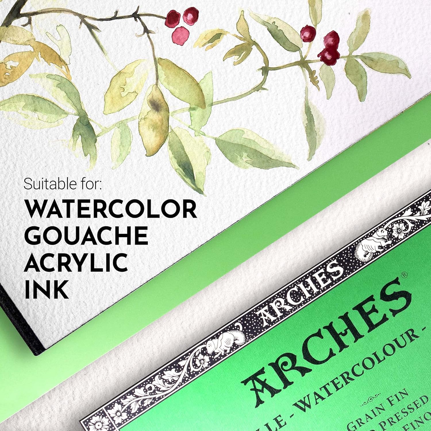 Arches Watercolour- Aquarelle – 23 cm x 31 cm Natural White Rough Grain 300 GSM Paper, Short Side Glued Pad of 12 Sheets