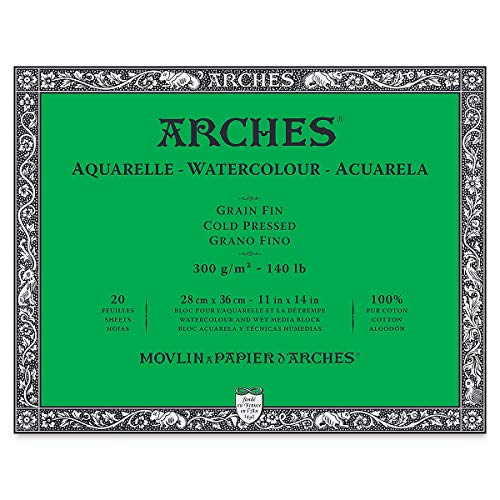 Arches Watercolour 300 GSM Cold Pressed Natural White 28 x 36 cm Paper Blocks, 20 Sheets