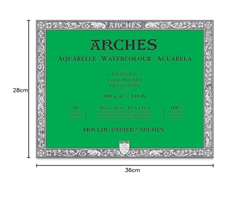 Arches Watercolour 300 GSM Cold Pressed Natural White 28 x 36 cm Paper Blocks, 20 Sheets