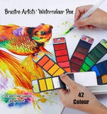 BRUSTRO Artists Watercolour Travel Pan Set of 42 Colours | Foldable, Rich Pigment, Vibrant Colors, Ideal for Plein Air Painting, Fine Art Students, Professional Use (Includes Mixing Palette)