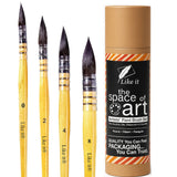 Like it Natural Synthetic Squirrel Hair Professional Watercolor Paint Brush, Round Pointed Paintbrush Set for Fine Details, Watercolor, Acrylic, Gouache Painting (4 Brushes) (Brown)