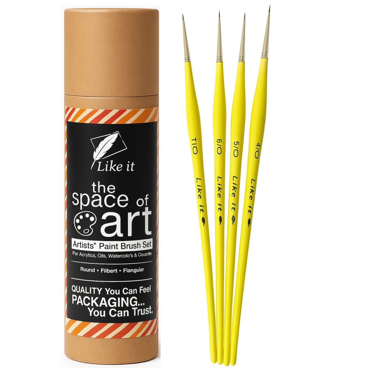 Like it Spotter Liner Premium Series/Small Professional Miniature Paint Brushes Set of 4 Size 4/0, 5/0, 6/0 and 7/0 With Brush Holder