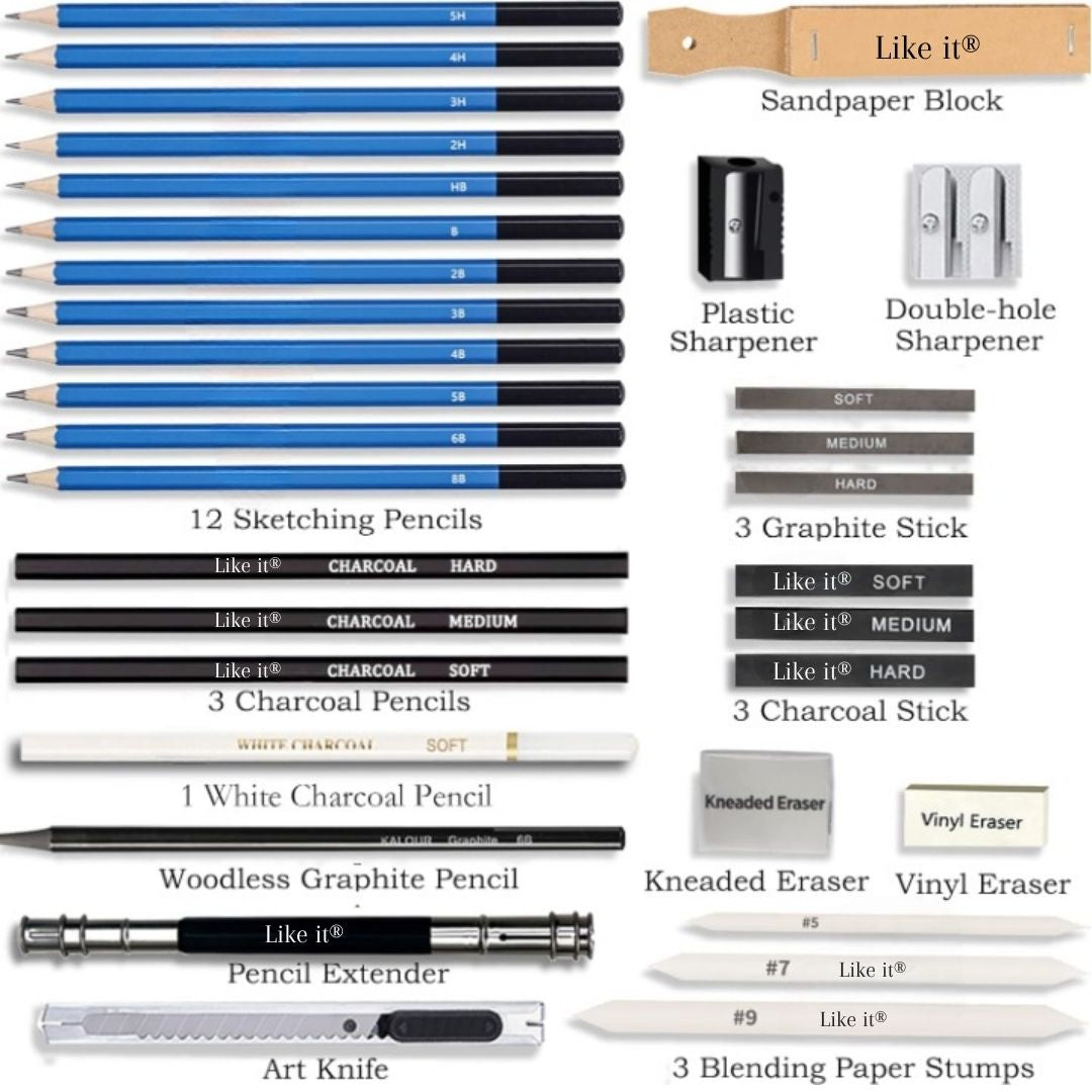Like it Drawing Pencils Shading Pencils Set Drawing Kit Sketching Kit Sketch Pencils Set for Artists Charcoal Pencils for Artists Pencils for Artists Kit Graphite Pencil Set Artist Pencil Set 33 Pcs