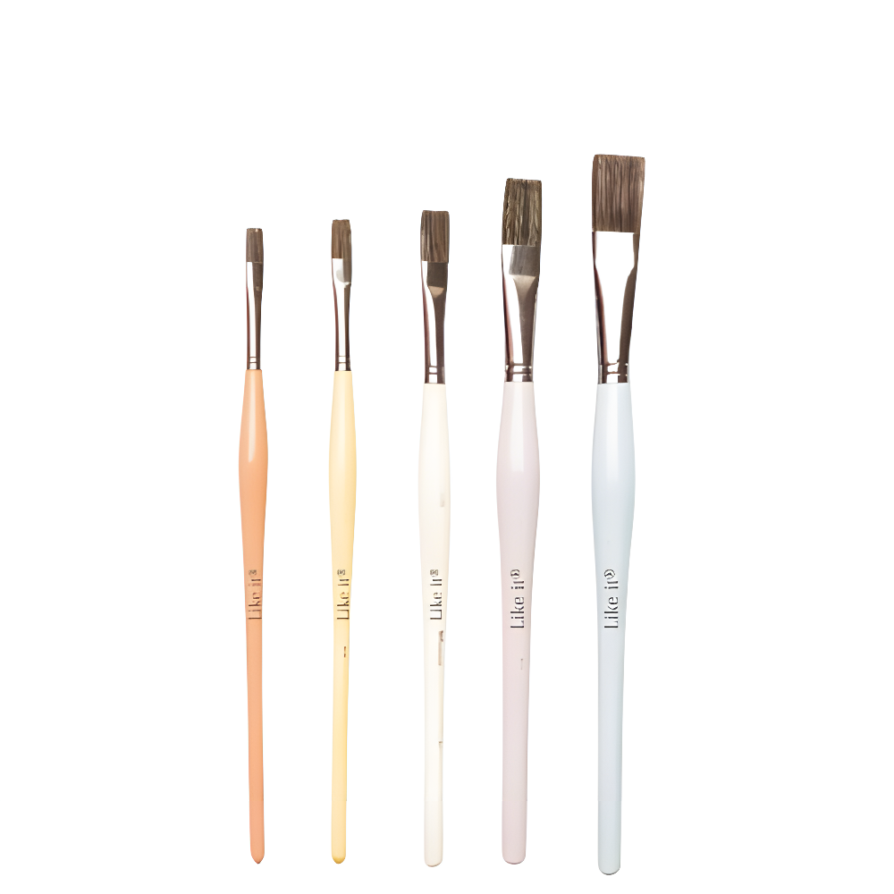 Like it Flat Set of 5 (2, 4, 6, 8, 10) Synthetic Paint Brushes with Oval Handles, Pastel Edition for Acrylic, Oil, Watercolour & Gouache Painting Brush Set