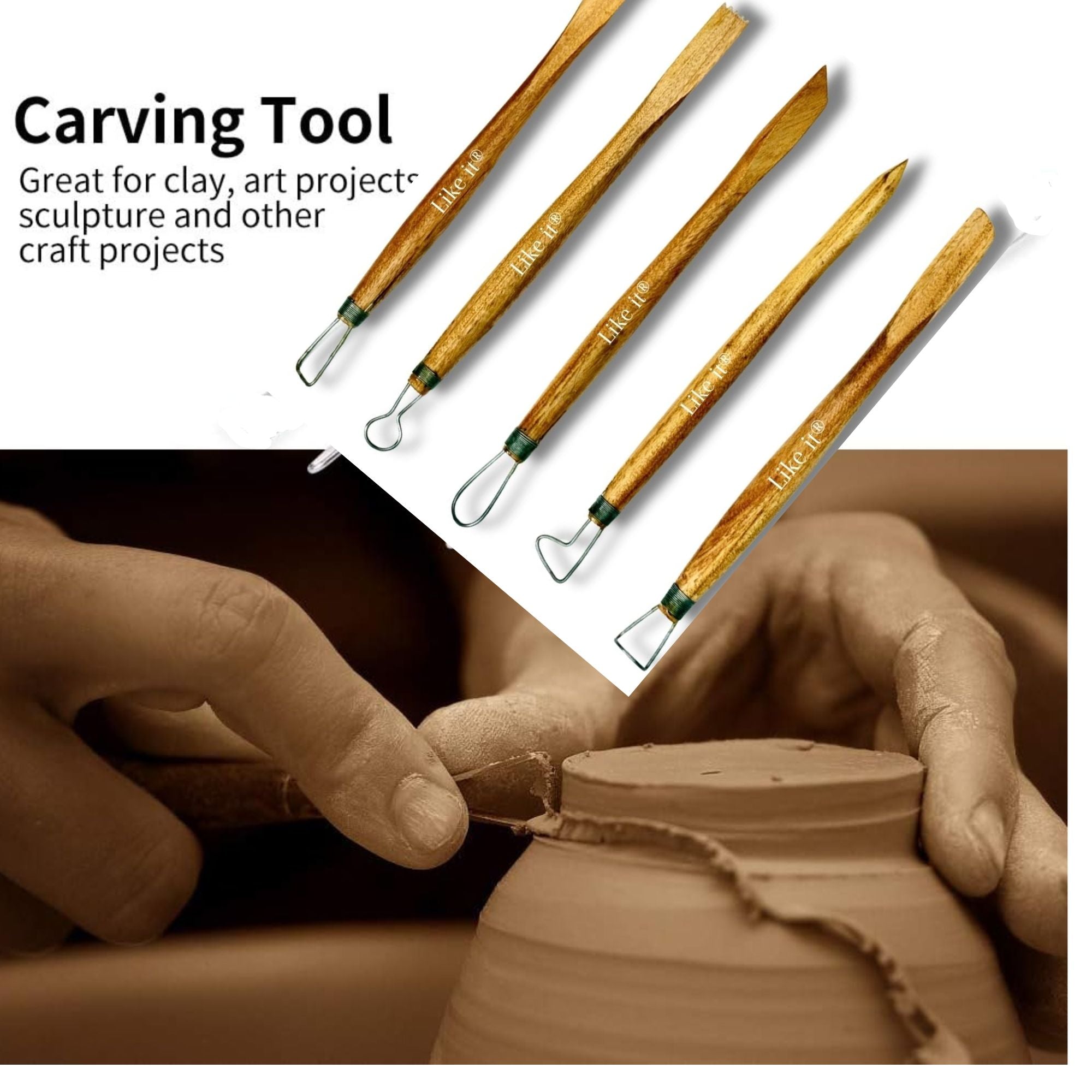 Like it Professional 6PCS Single -Sided Wooden Handle Clay Pottery Wir ...