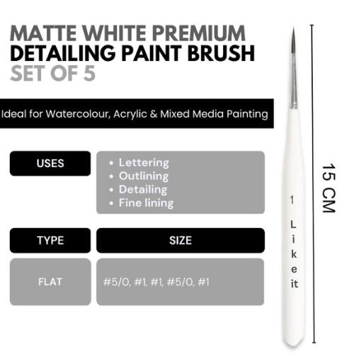 Like it Artist UltraMiniliners Detailing Painting Brushes, Set of 5, Ivory, for Acrylic, Watercolor, Oil Painting