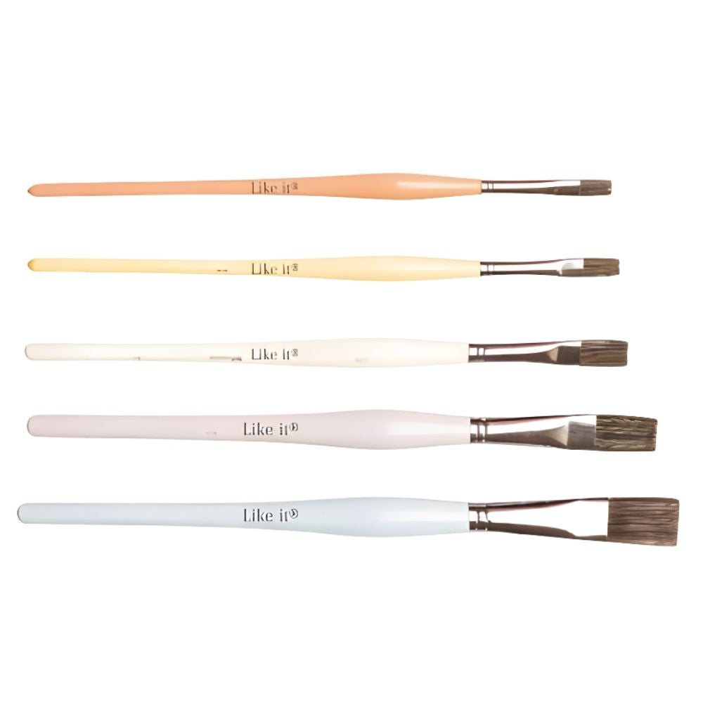 Like it Flat Set of 5 (2, 4, 6, 8, 10) Synthetic Paint Brushes with Oval Handles, Pastel Edition for Acrylic, Oil, Watercolour & Gouache Painting Brush Set