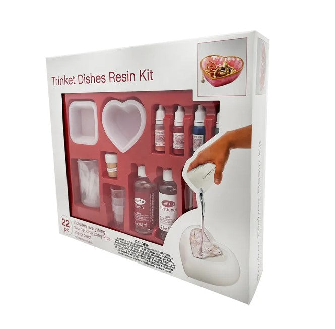 Like it Trinket Dishes Resin Kit, 22 Piece DIY Craft Set with Silicone Moulds, Pigment Inks, Gold Paint